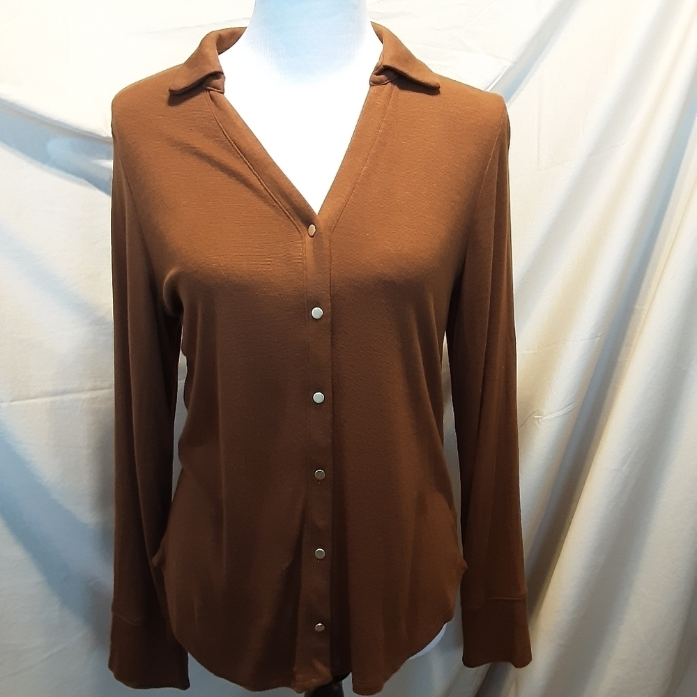 Worthington Long Sleeve Button Up V-Neck Sweater